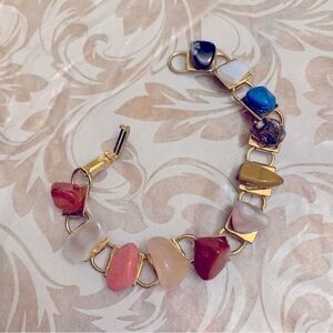 Chakra Natural Stones Bracelet on Gold Tone Metal 7” Gorgeous